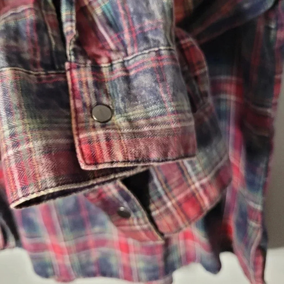 MAURICES Wmns XL Rustic red plaid jeweled collar Snap Shirt Western Rodeo - Picture 8 of 10